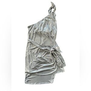 Show Me Your Mumu Genevieve One-Shoulder Wrap Mini Dress Silver Size XS
